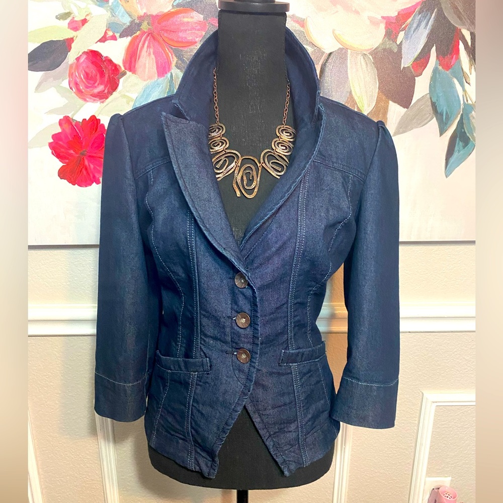 X2 Blue Denim Blazer with Notched Lapels